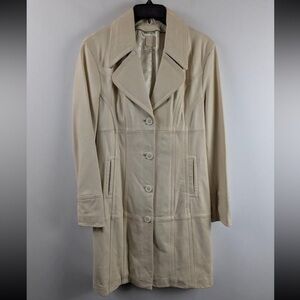 Classic Cream Leather Trench Coat